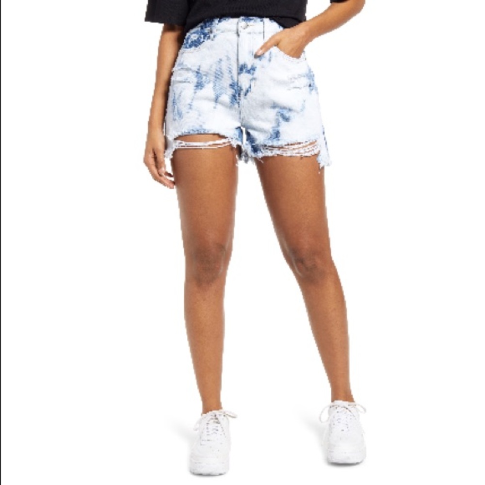 BP Ripped Nonstretch Denim Cutoff Shorts in Blue Bleached Wash (26)